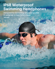 Swimming Headphones IP68 Waterproof, Bone Conduction Headphones MP3 Player Built-in 32G Memory - Black